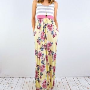 Eloges Maxi Dress pastel floral stripes pink